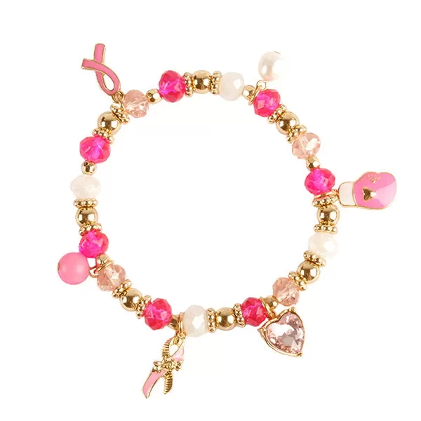 Breast Cancer Pink Ribbon Theme Stretch Bracelet