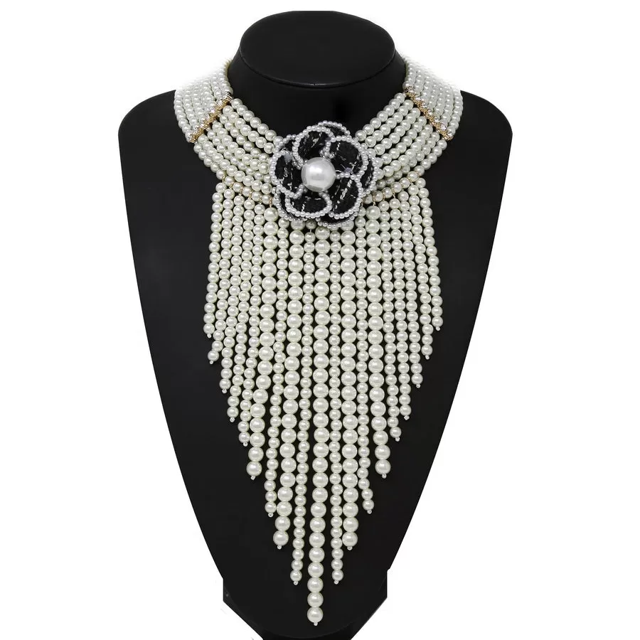 Camellia Flower Pearl Fringe Necklace