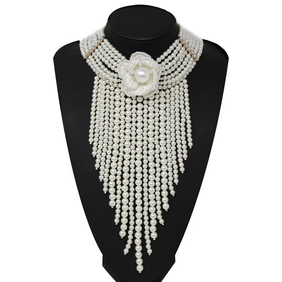 Camellia Flower Pearl Fringe Necklace