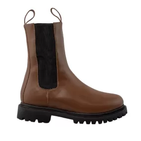 'Chloe' cognac vegan-leather chelsea boot with chunky sole by Zette Shoes