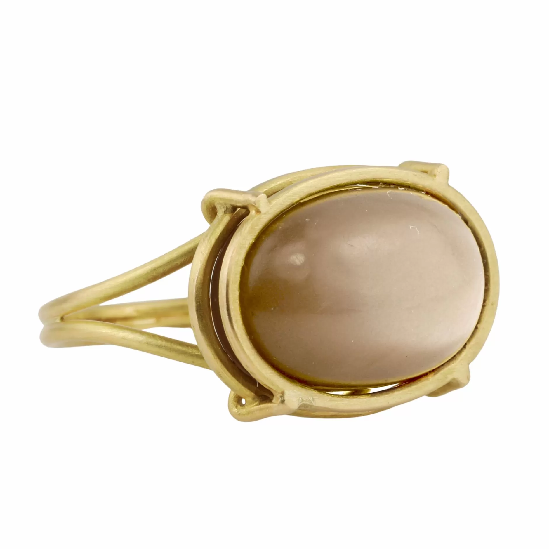 Chocolate Cabochon Moonstone in 18 Karat Yellow Gold Cage Setting