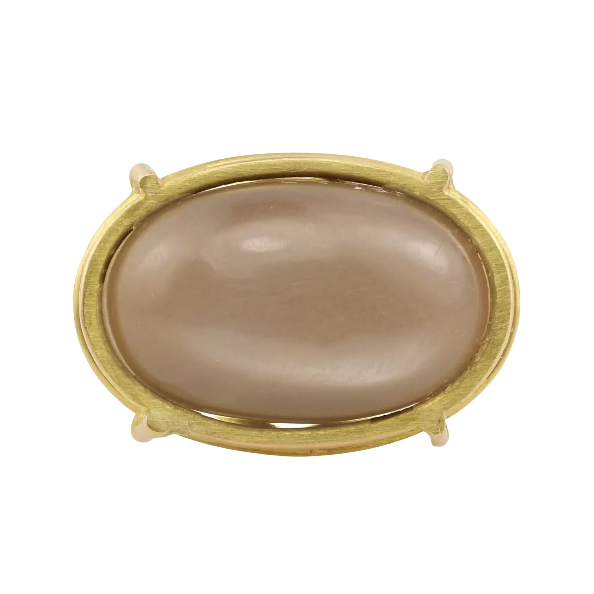 Chocolate Cabochon Moonstone in 18 Karat Yellow Gold Cage Setting