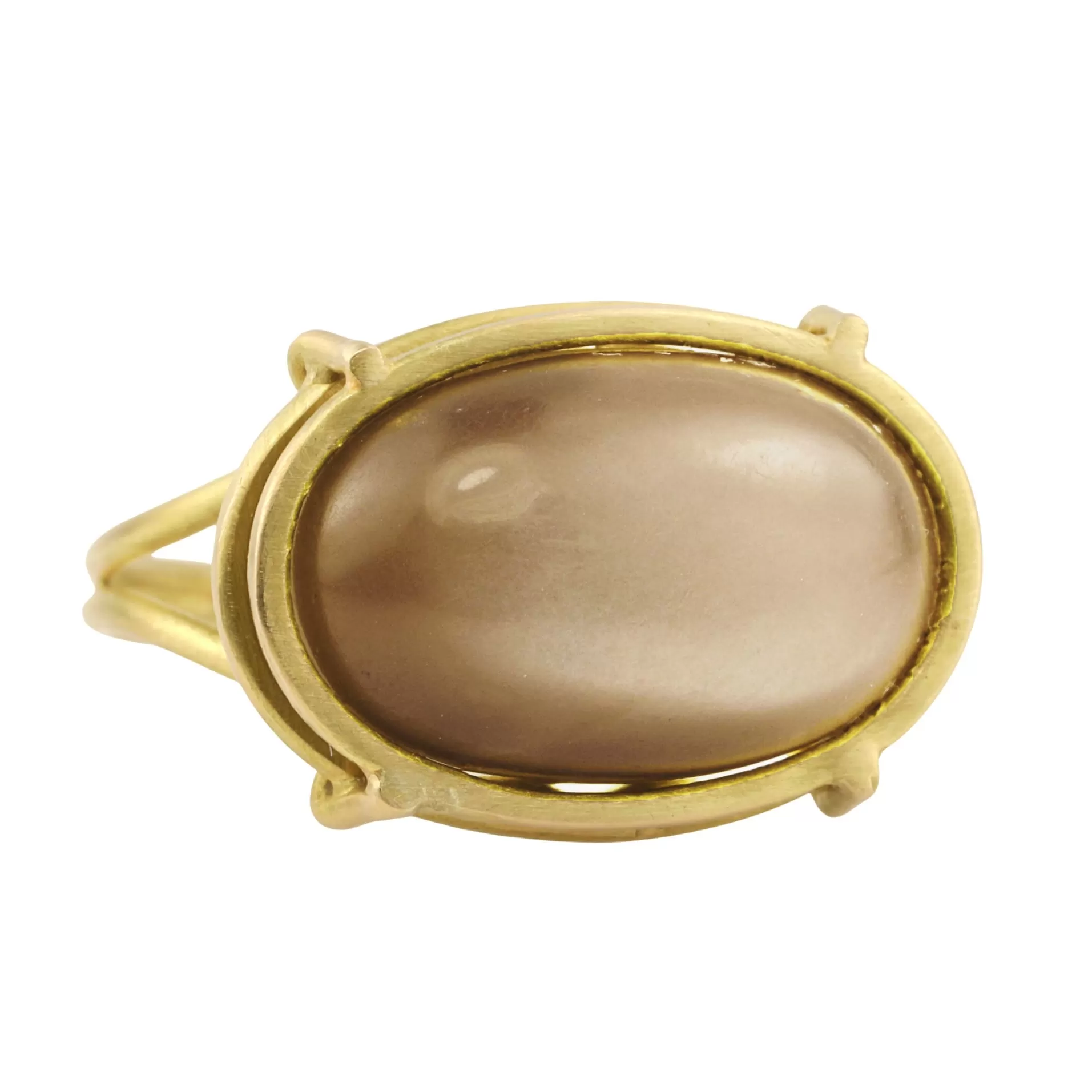 Chocolate Cabochon Moonstone in 18 Karat Yellow Gold Cage Setting