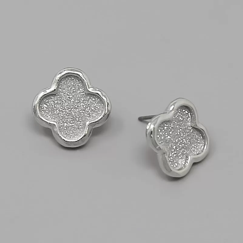 Clover Shape Glitter Stud Earrings