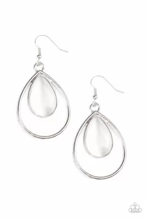 Color Me Cool White Cat's Eye Earrings - Paparazzi Accessories