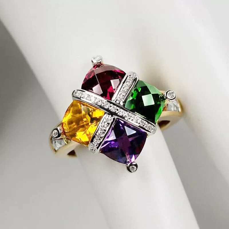 Colorful Amethyst Topaz Emerald Ruby Gold Ring