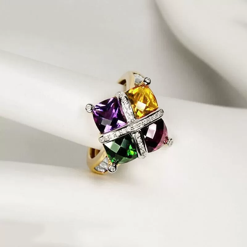 Colorful Amethyst Topaz Emerald Ruby Gold Ring