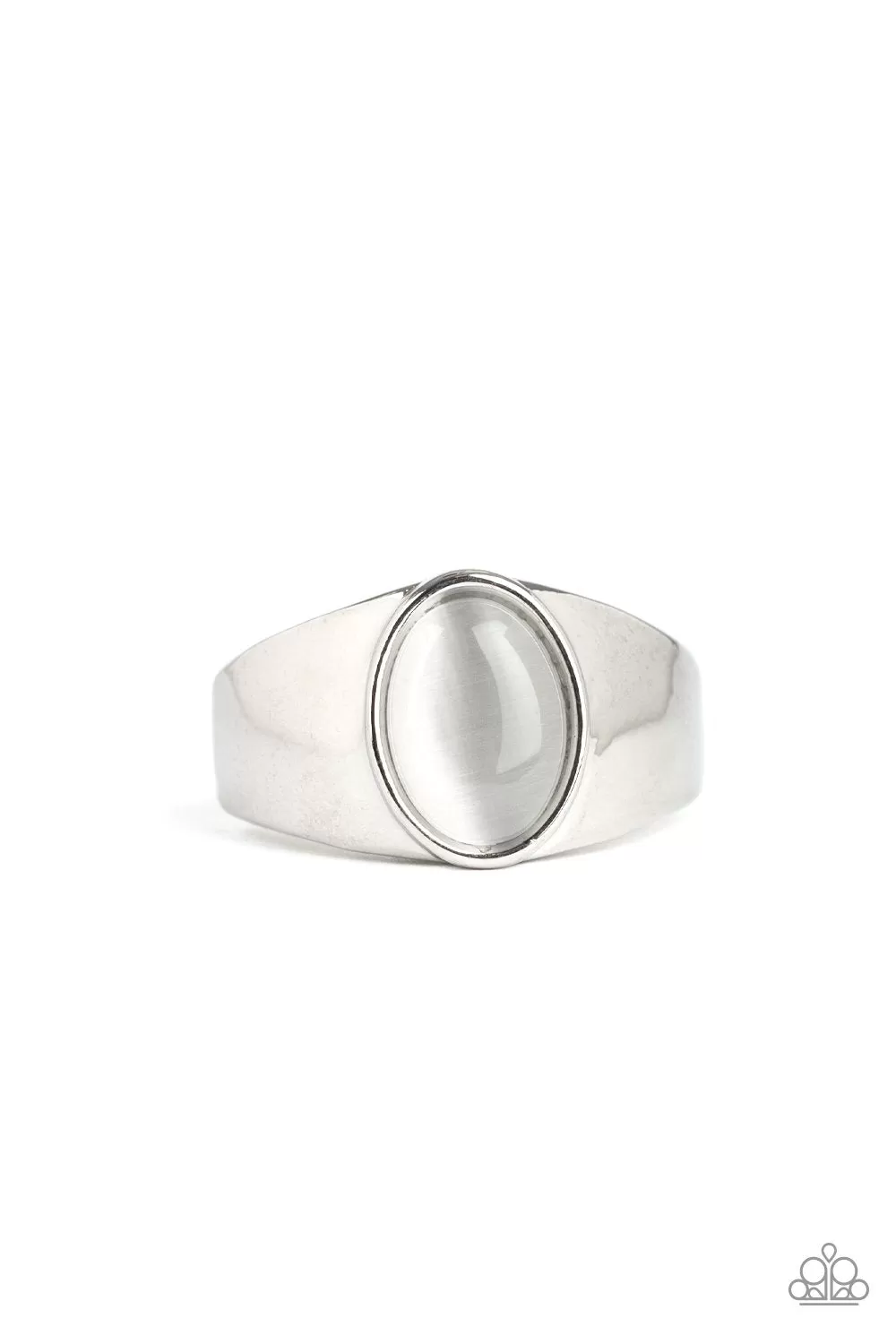 Cool Down Silver and White Cat's Eye Men's Ring - Paparazzi Accessories