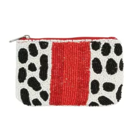 Cow Patterned Seed Beaded Mini Pouch Bag