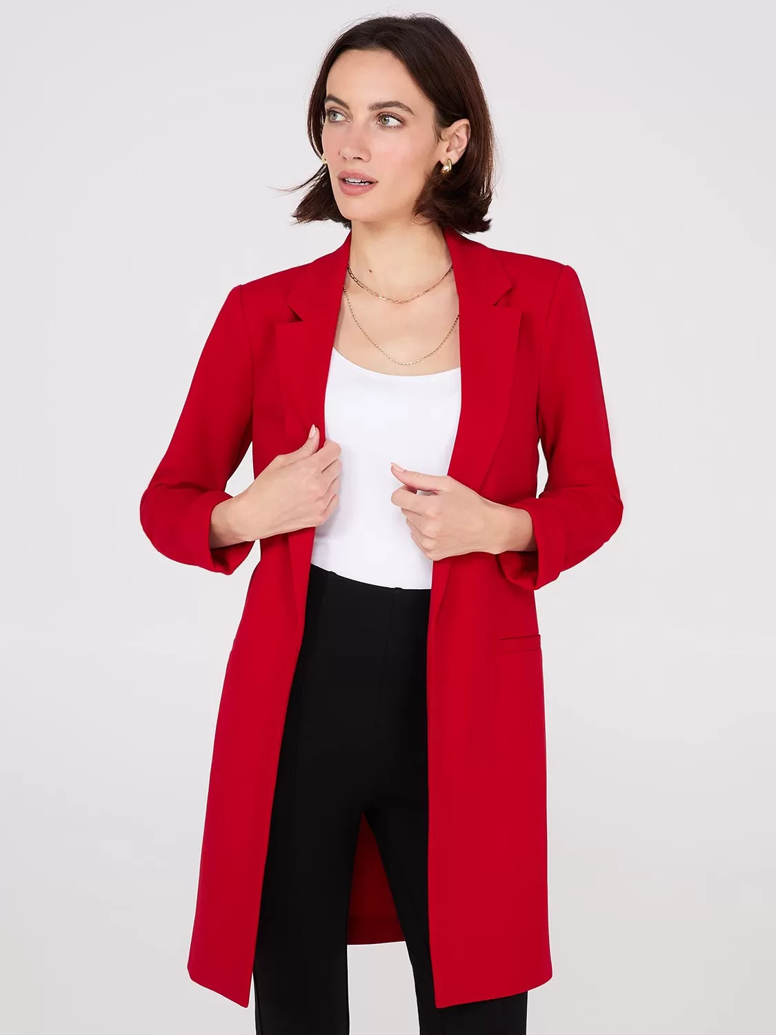 Cuffed 3/4 Sleeve Long Blazer