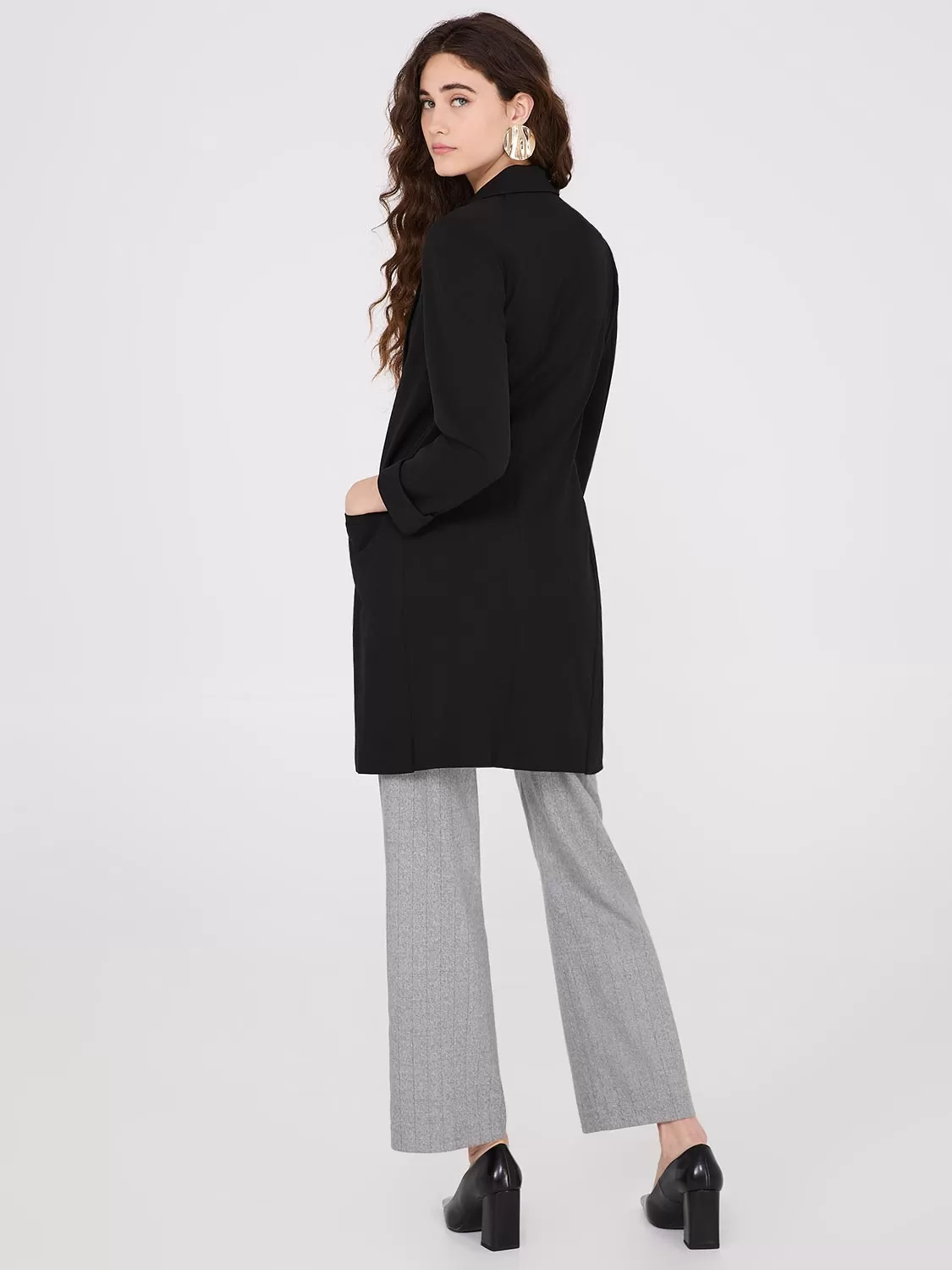 Cuffed 3/4 Sleeve Long Blazer