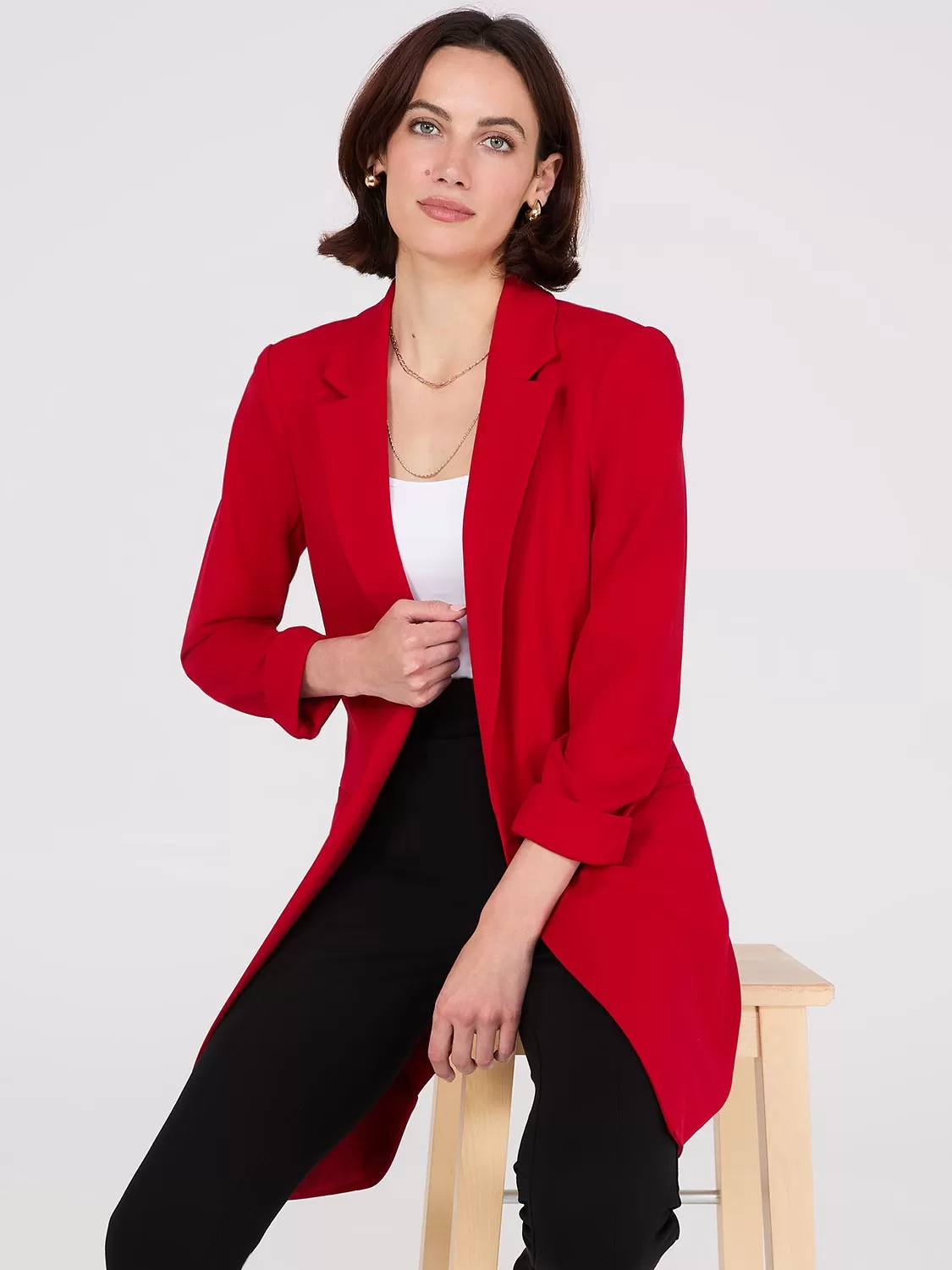 Cuffed 3/4 Sleeve Long Blazer