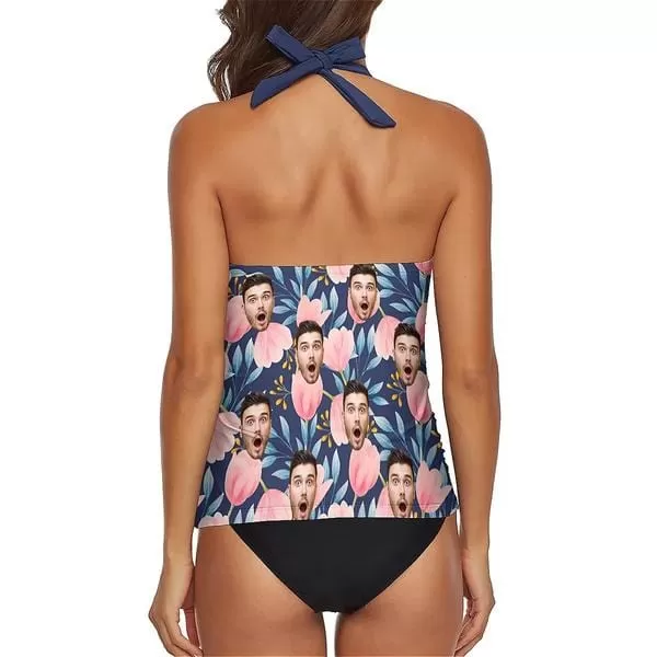 Custom Face Tulips Bloom Tankini Two-Piece Swimsuit