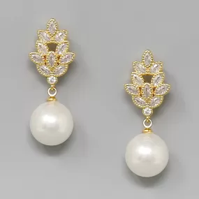 CZ Marquise Cluster Pearl Drop Earrings