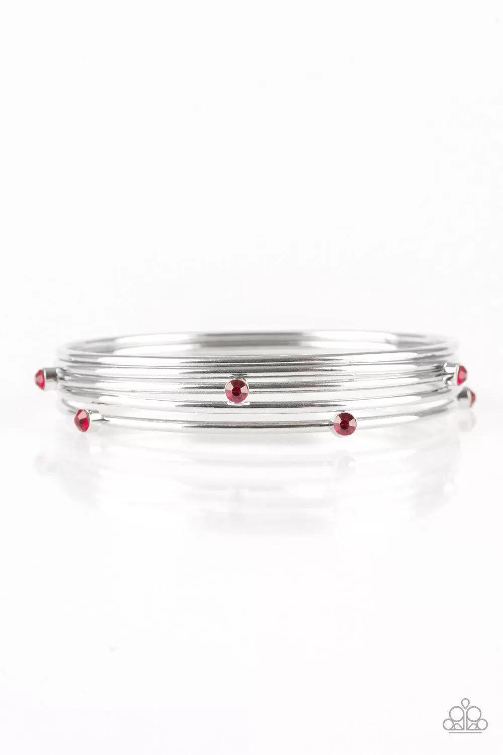 Delicate Decadence Red Rhinestone and Silver Bangle Bracelet Set - Paparazzi Accessories