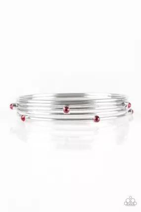 Delicate Decadence Red Rhinestone and Silver Bangle Bracelet Set - Paparazzi Accessories