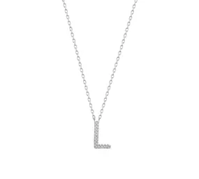 Diamond Letter L Necklace in Sterling Silver