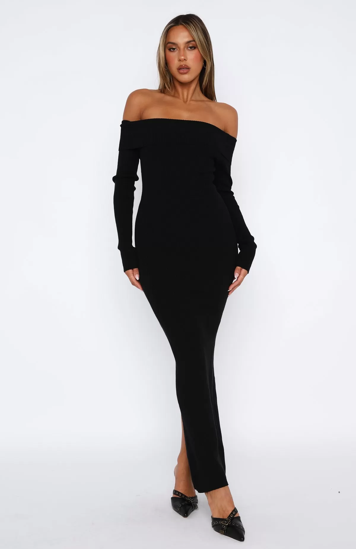 Don't Call Me Anymore Long Sleeve Maxi Dress Black