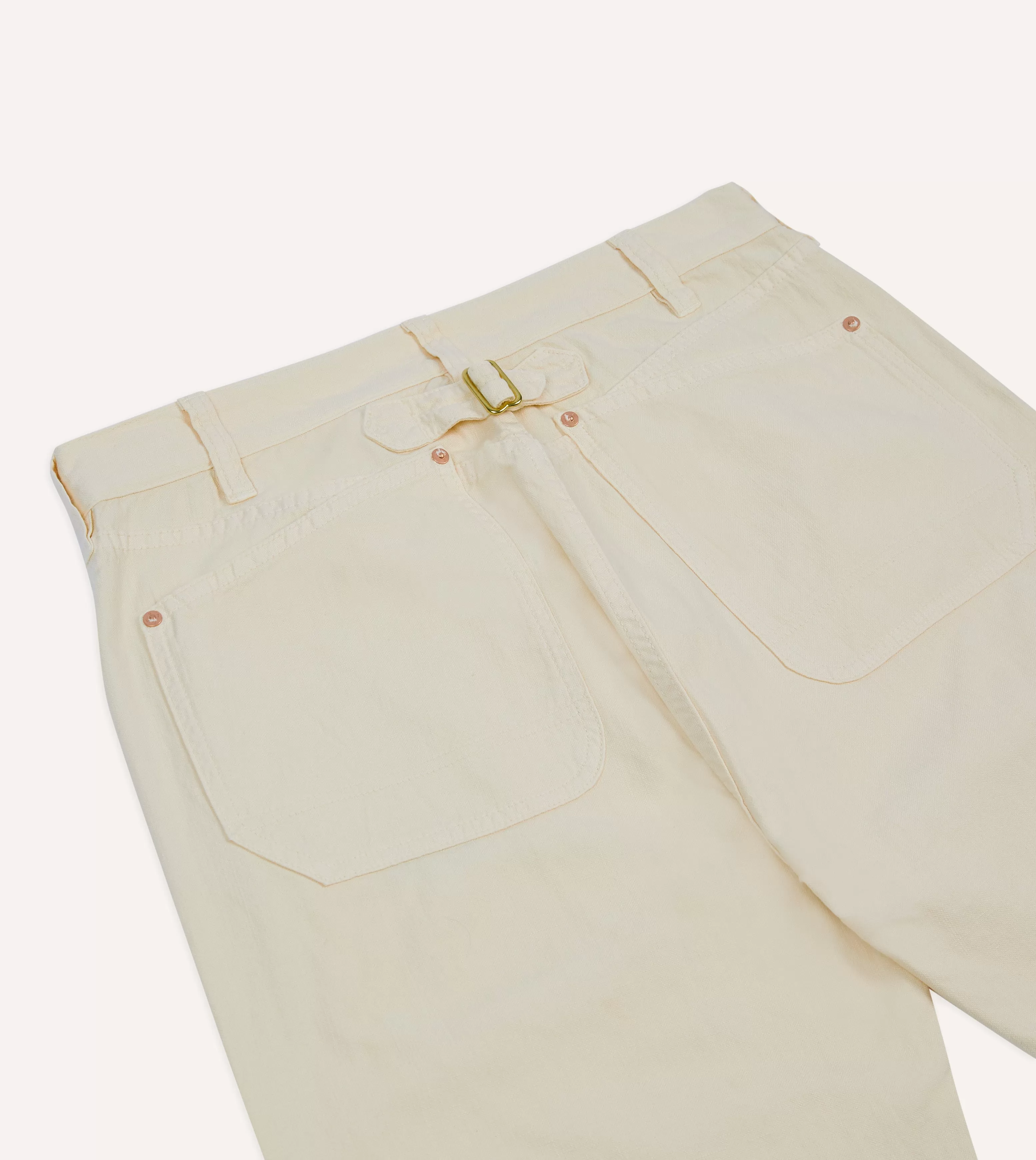 Ecru Cotton-Linen Canvas Carpenter Jeans