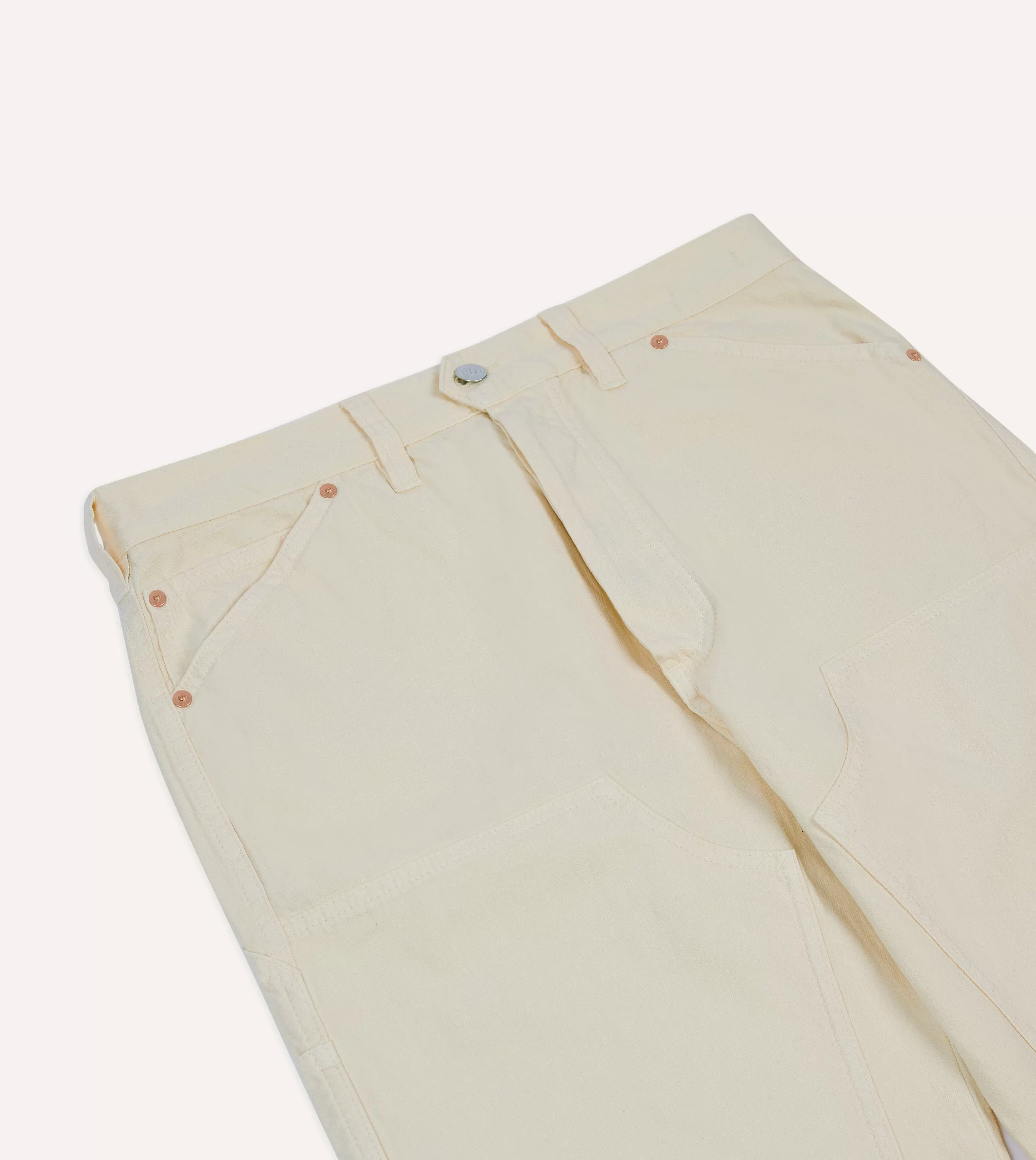 Ecru Cotton-Linen Canvas Carpenter Jeans