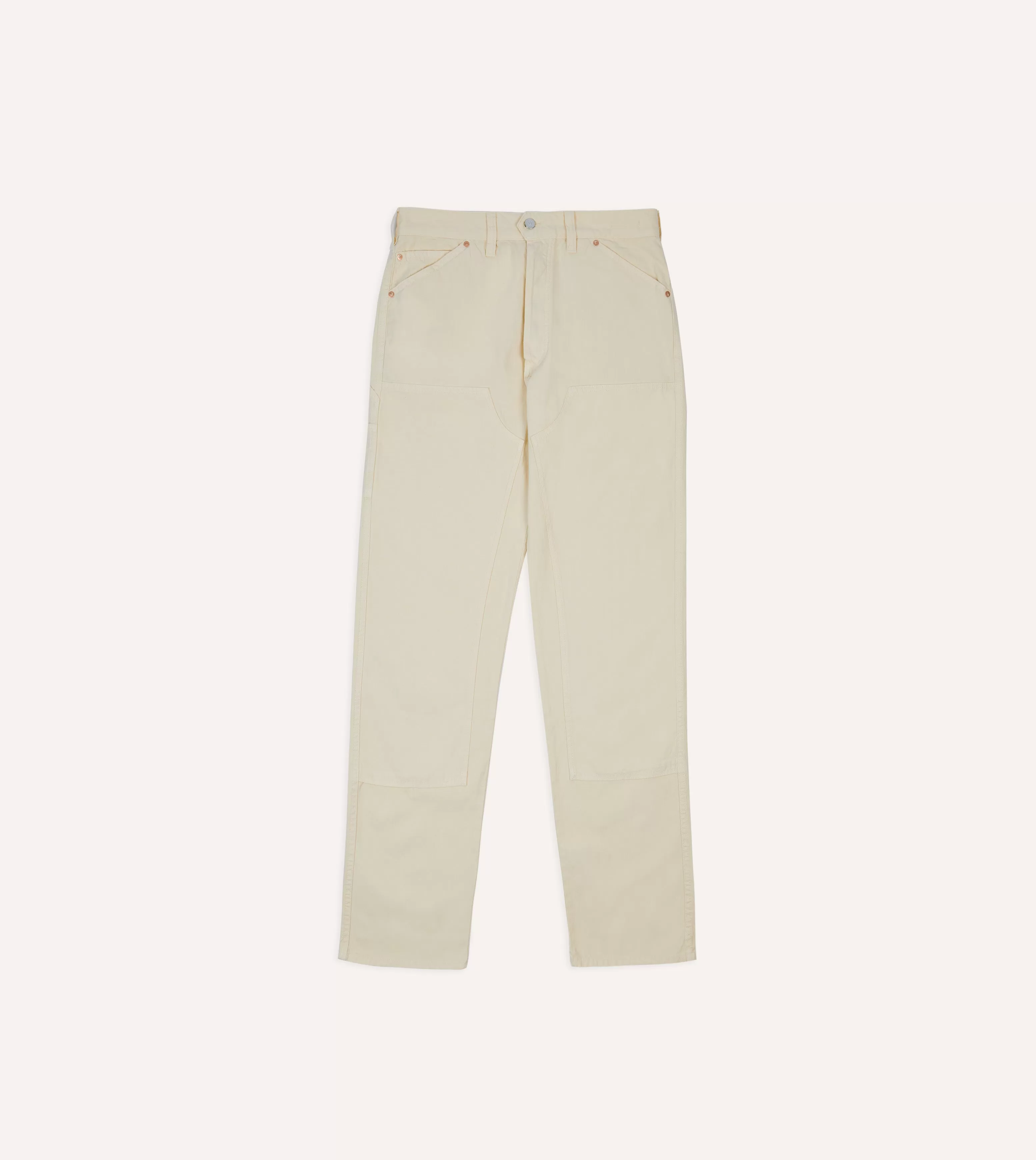 Ecru Cotton-Linen Canvas Carpenter Jeans