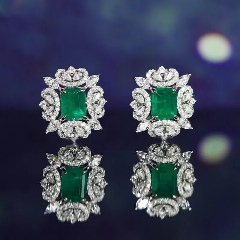 Emerald Leaf Stones Stud Earrings