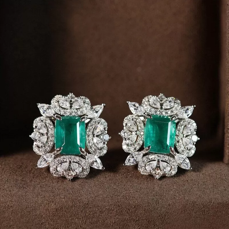 Emerald Leaf Stones Stud Earrings