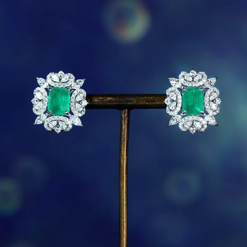 Emerald Leaf Stones Stud Earrings