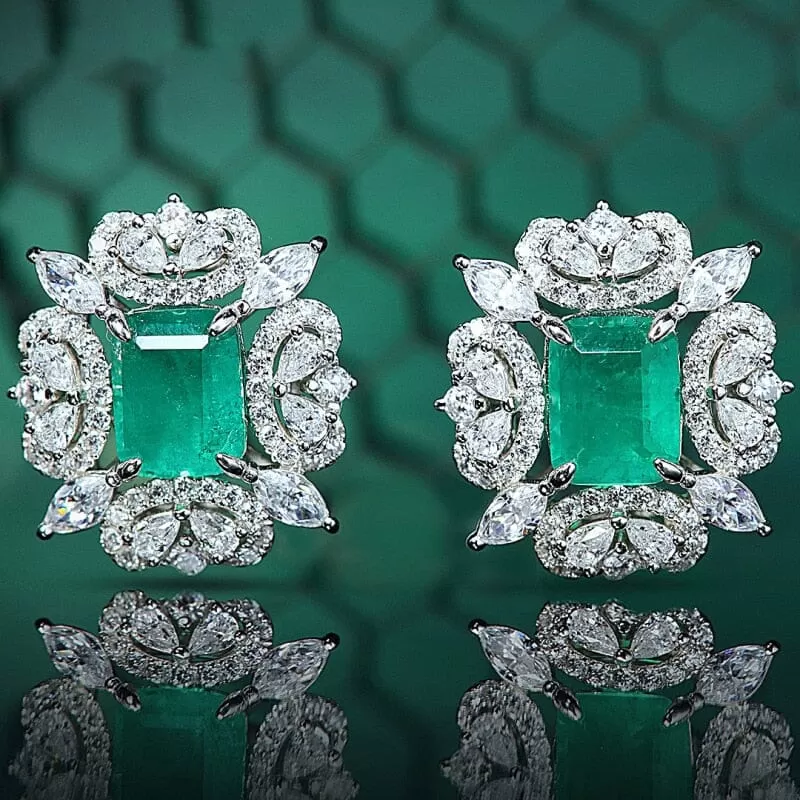 Emerald Leaf Stones Stud Earrings