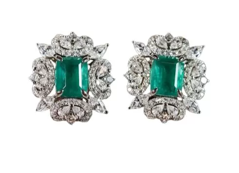 Emerald Leaf Stones Stud Earrings