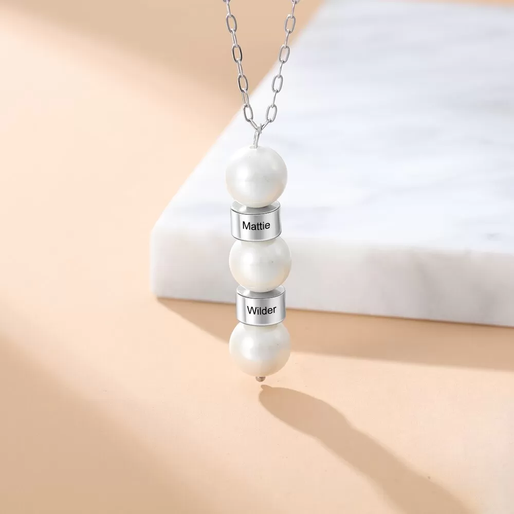 Engraving Pearl Necklace Stainless Steel