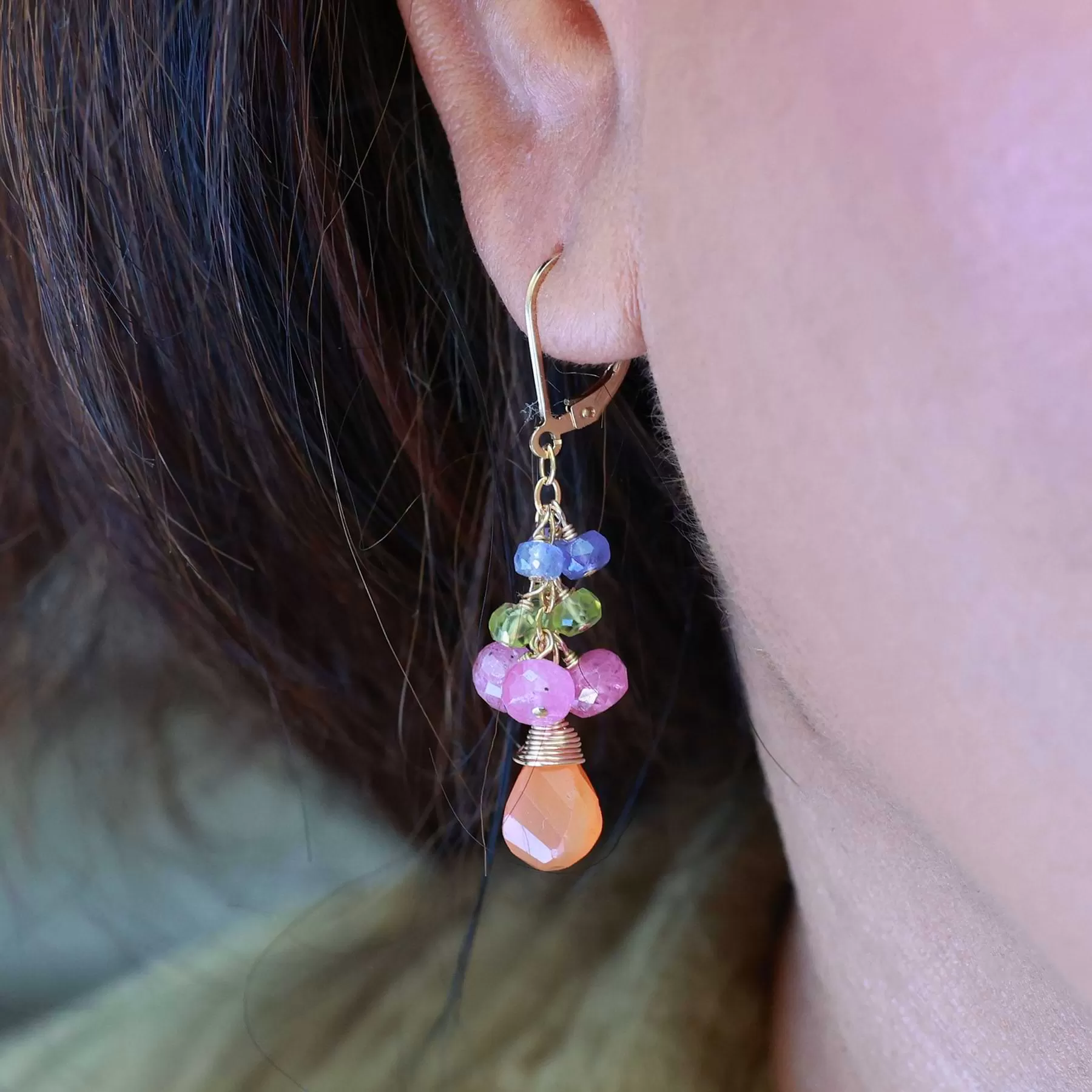 Flower Market - Multi Gemstone Gold Cluster Earrings