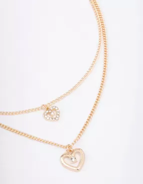 Gold Chain Heart Diamante Layered Necklace