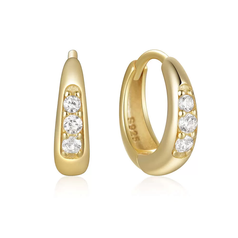 Gold CZ Diamonds Hoop & Huggie Earrings