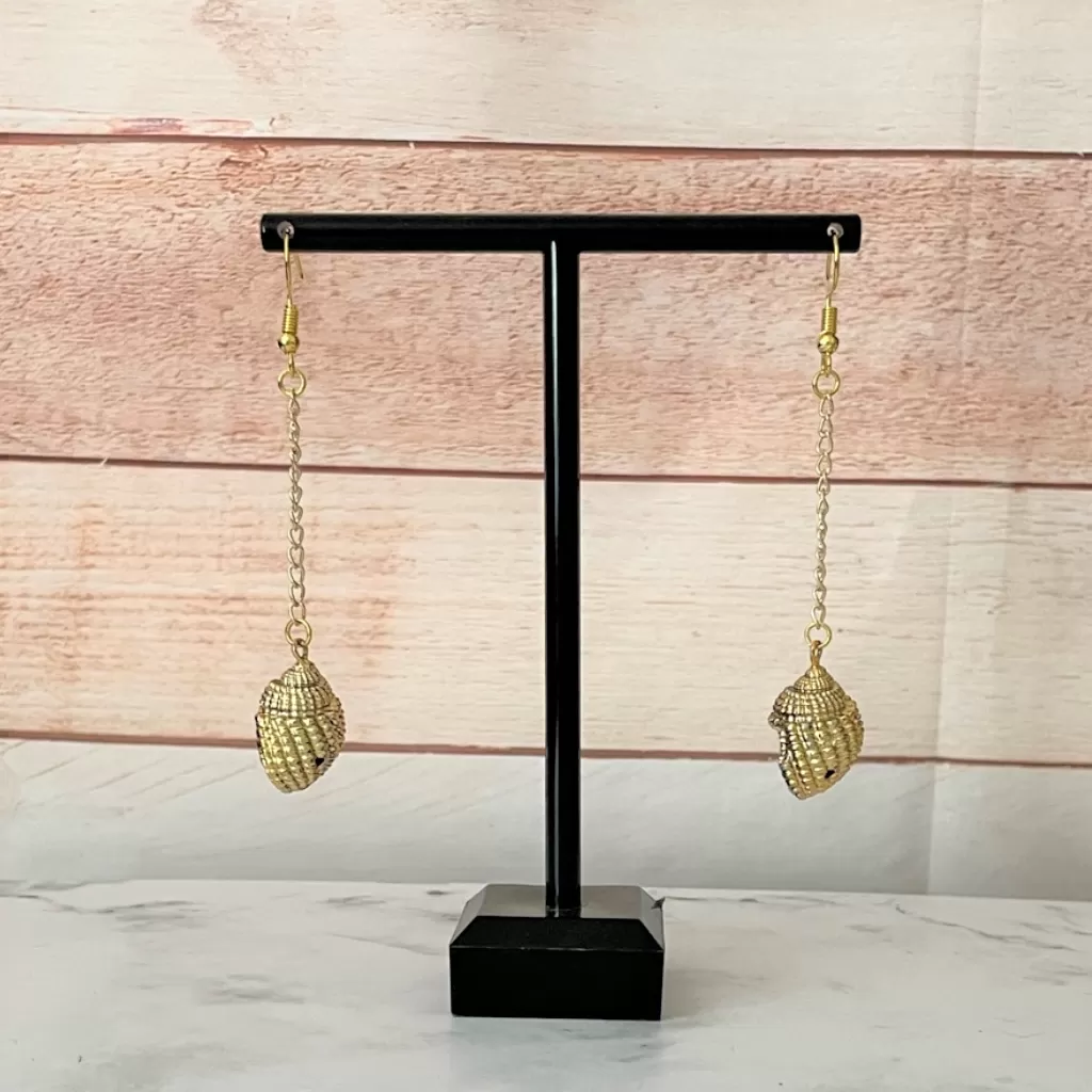 Gold Shell Long Dangle Earrings