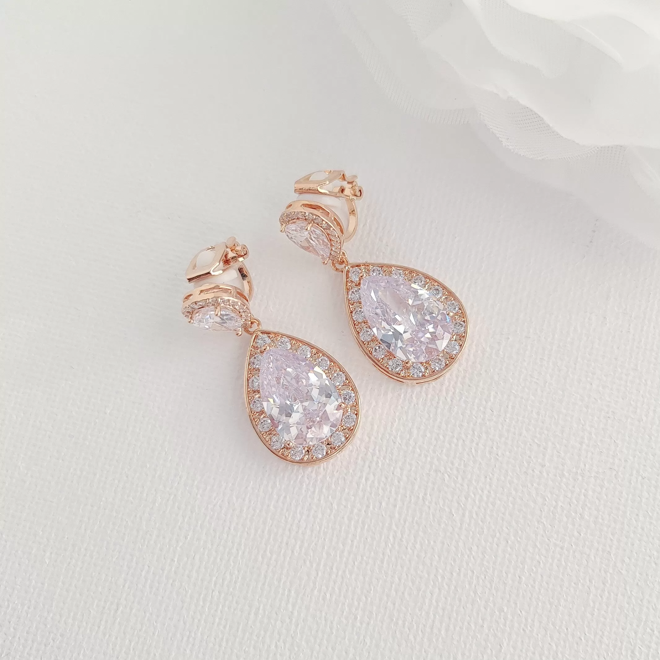 Gold Wedding Clip On Earrings-Evelyn