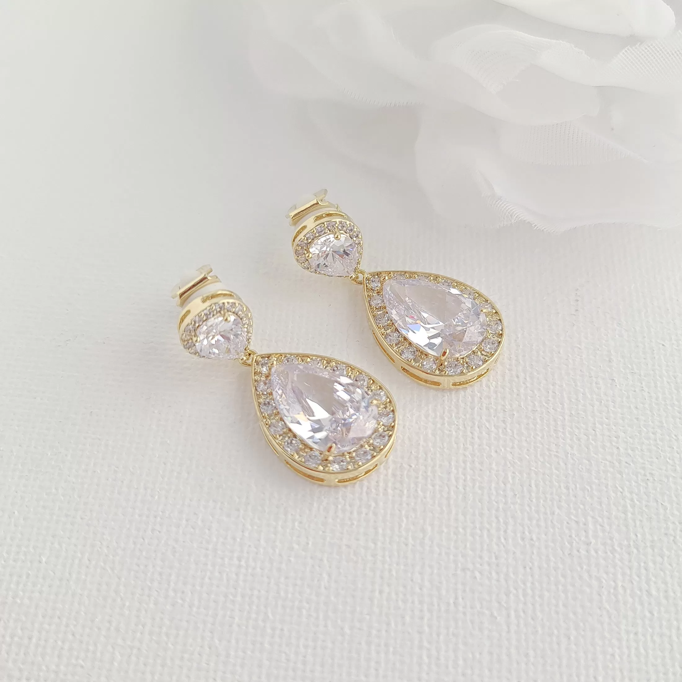 Gold Wedding Clip On Earrings-Evelyn