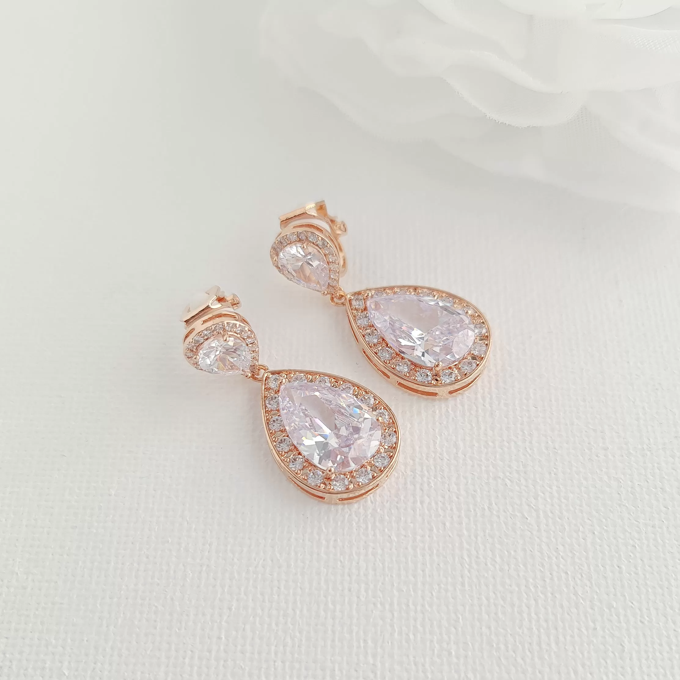 Gold Wedding Clip On Earrings-Evelyn