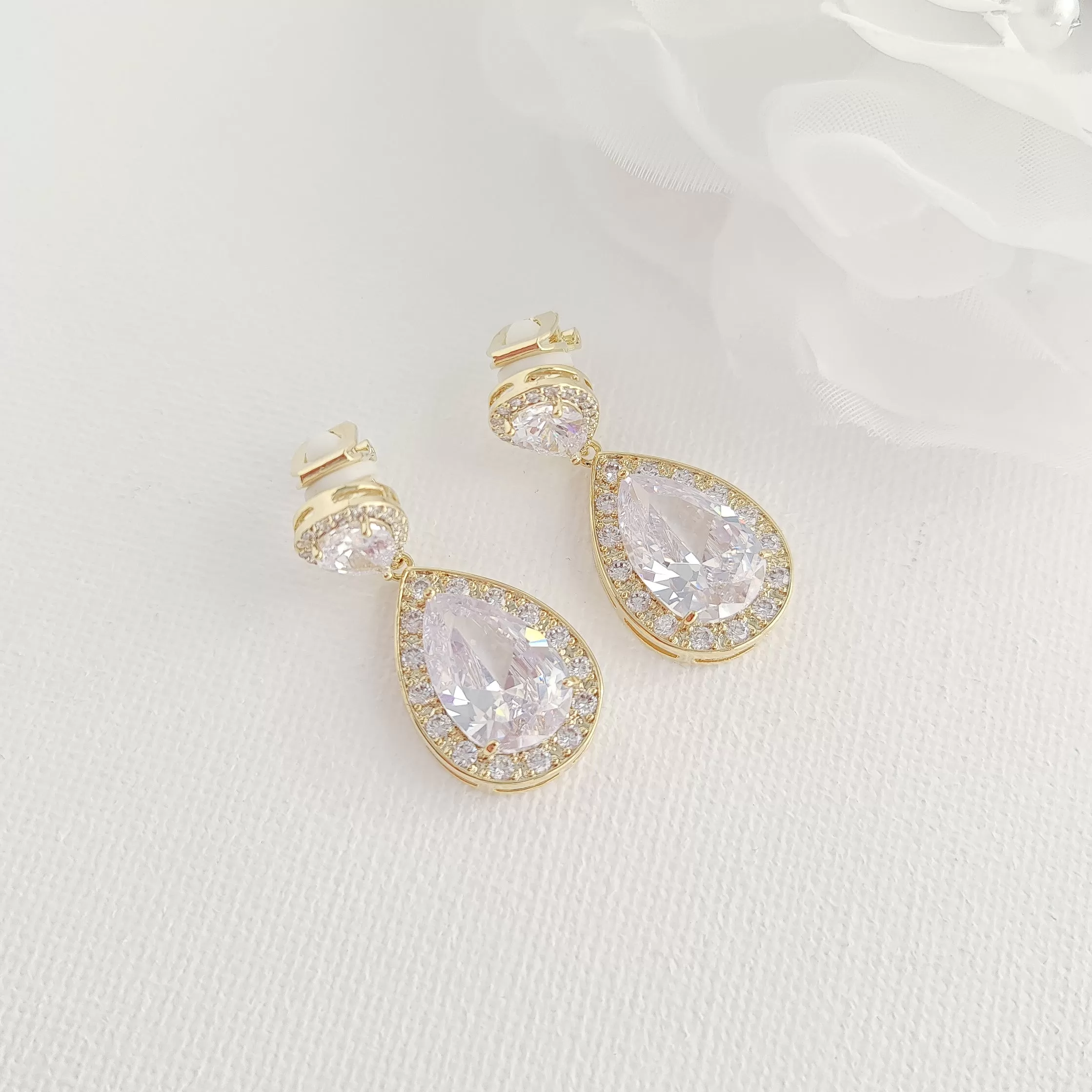 Gold Wedding Clip On Earrings-Evelyn