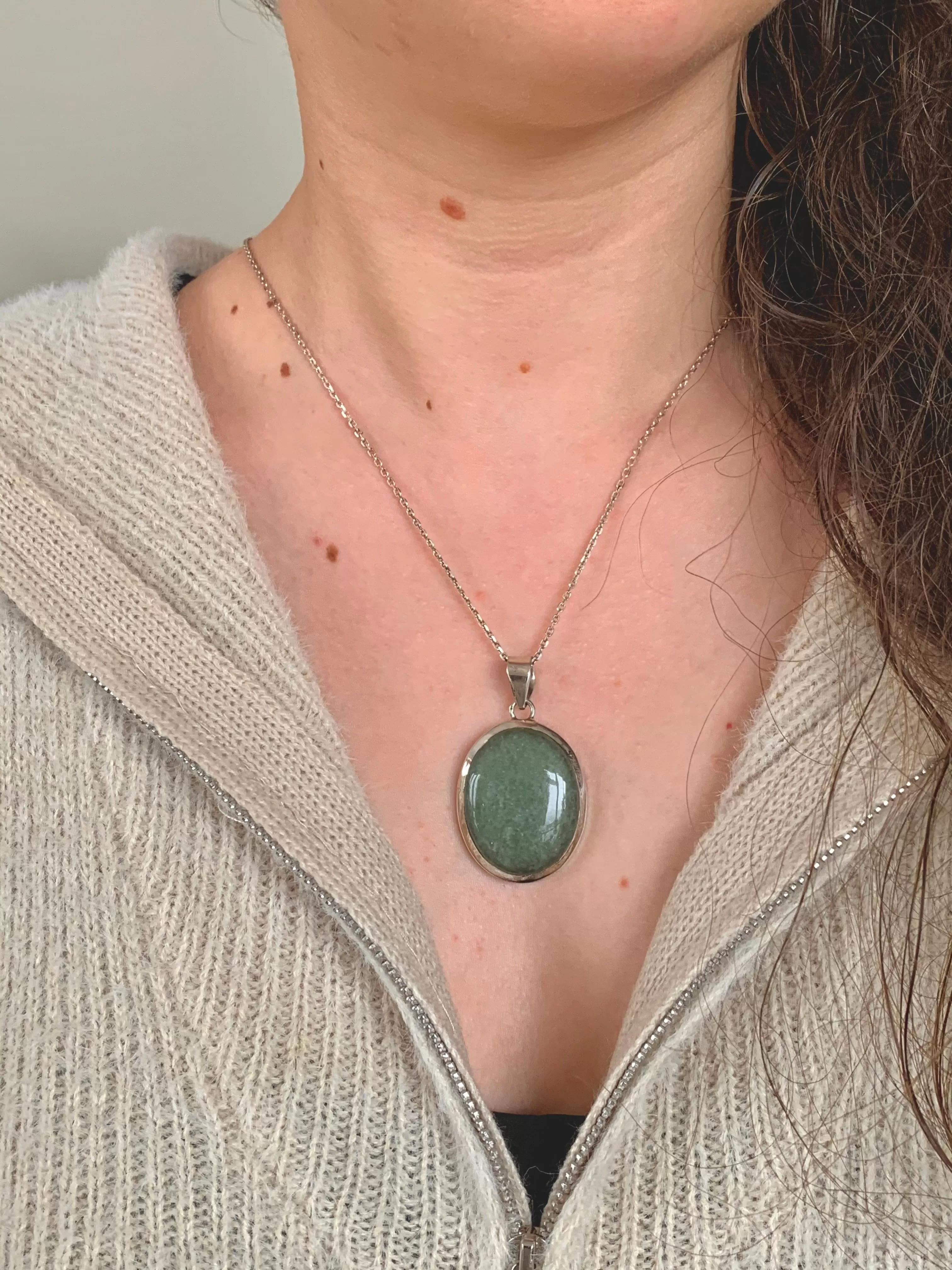 Green Aventurine Naevia Pendant - Reg. Oval