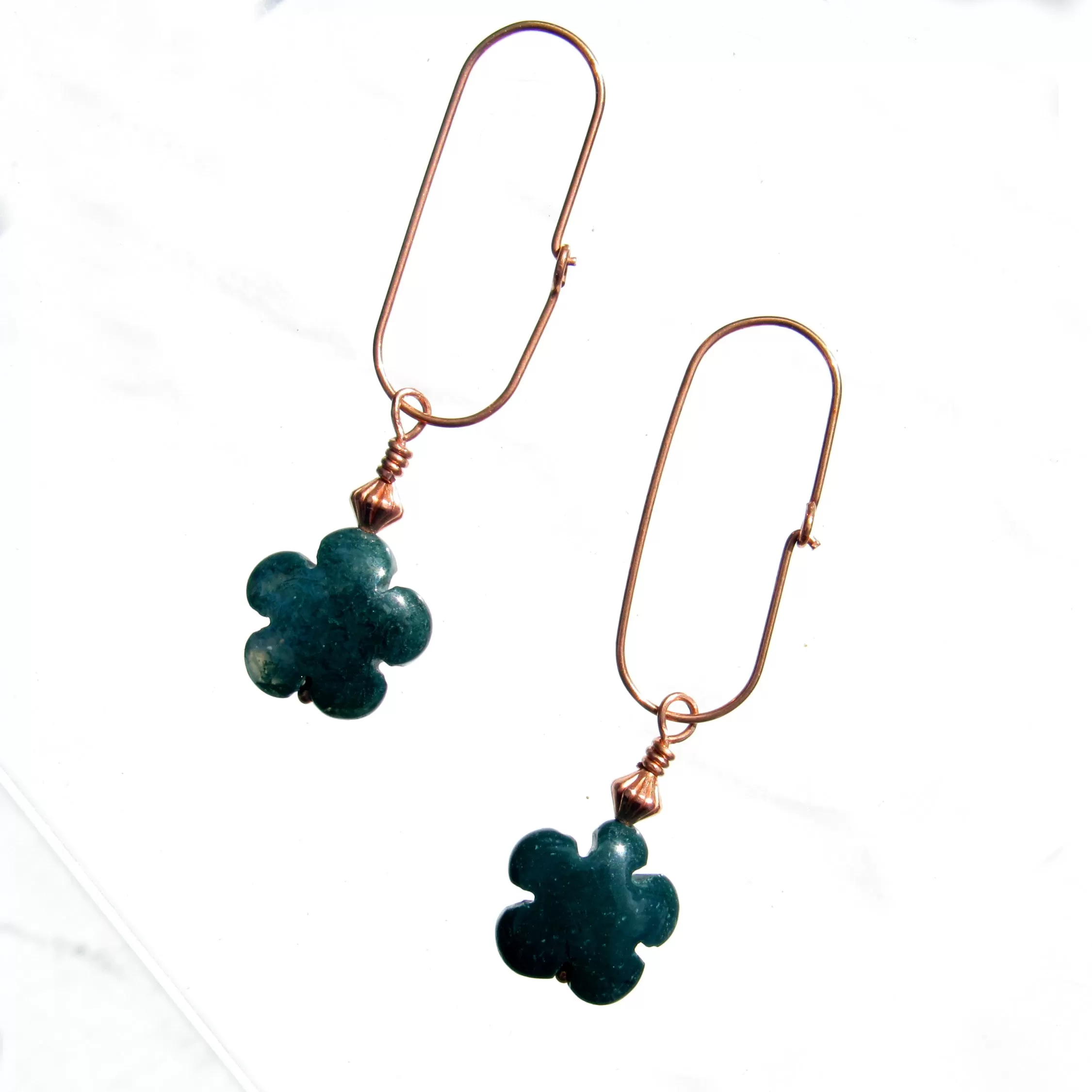 Green moss agate gemstone flower earrings