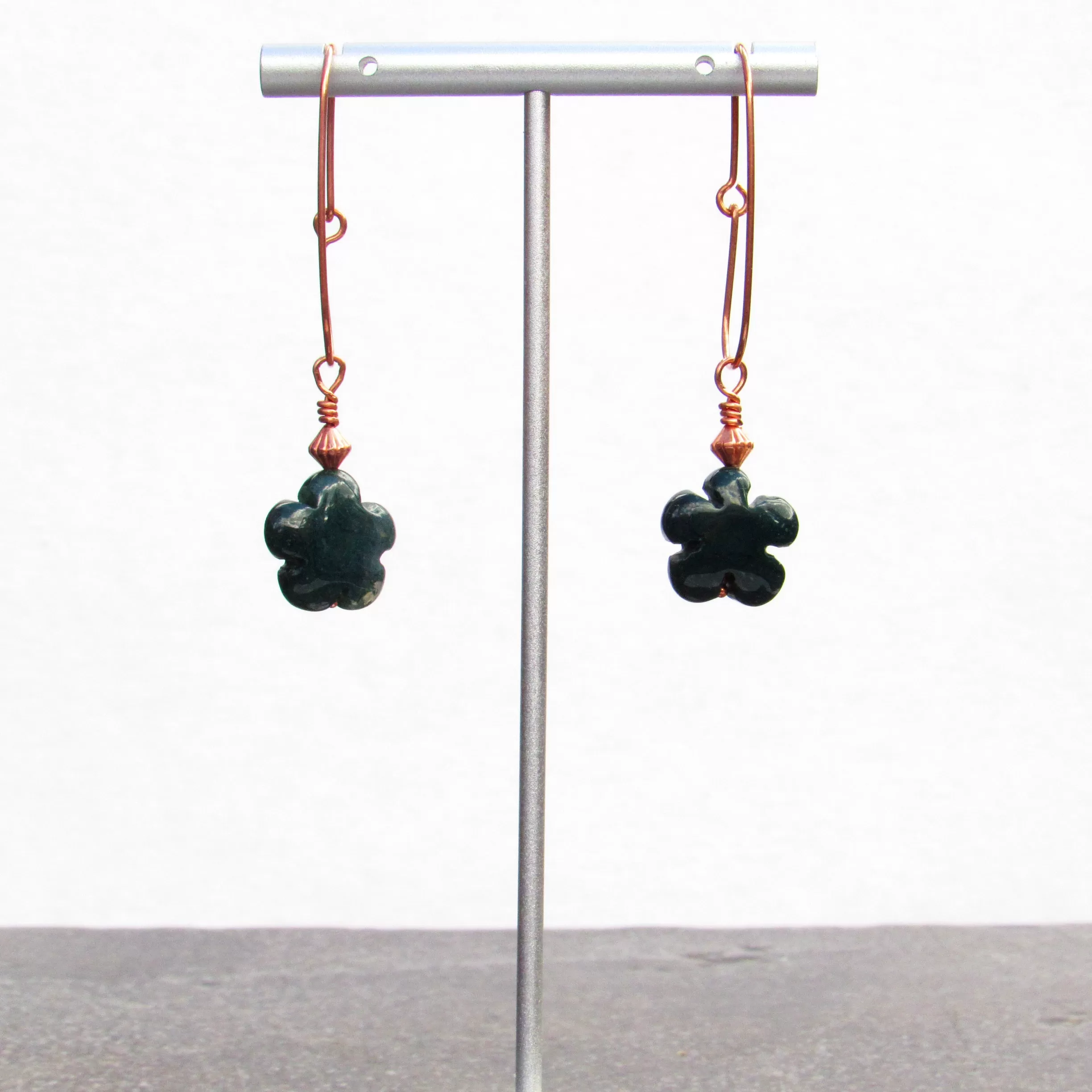 Green moss agate gemstone flower earrings