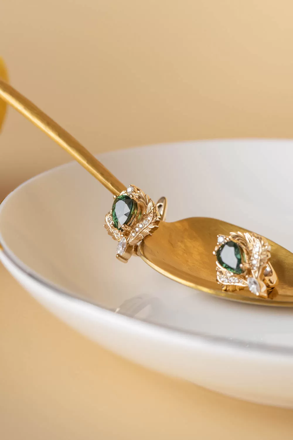 Green sapphire earrings, nature inspired earrings with diamonds / Adonis earrings