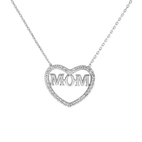 Heart and Mom Sterling Silver and CZ Stone Necklace