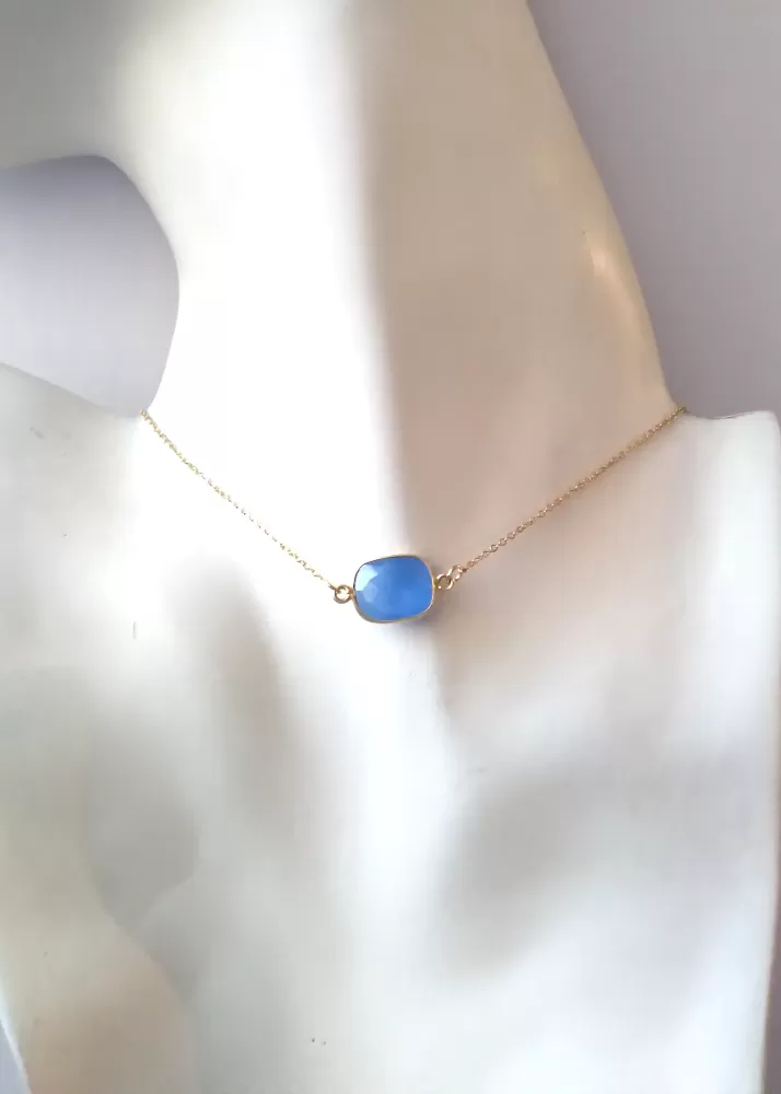 Horizontal Blue Agate Rectangle Single Gem Drop Pendant