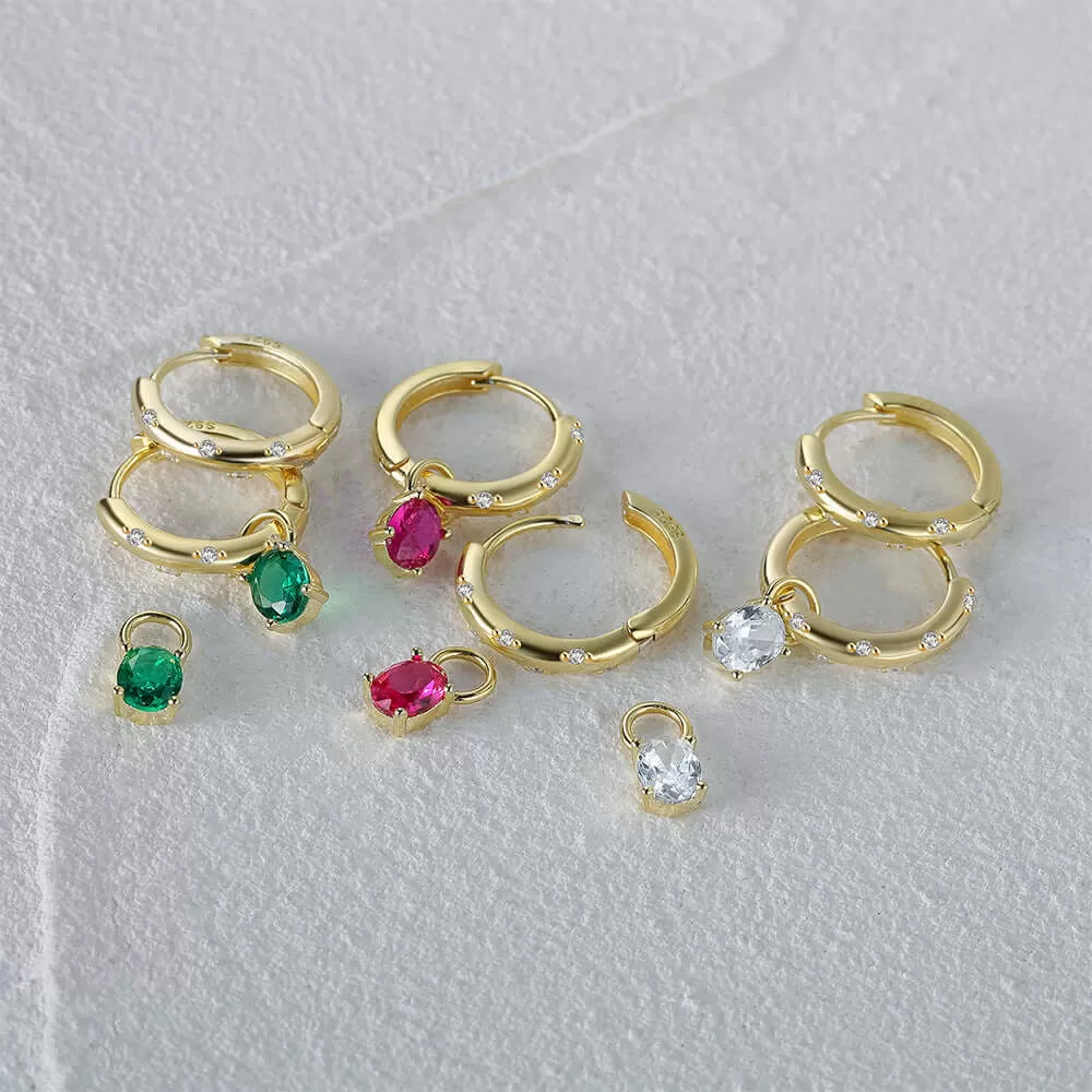 Huggie Hoop Earrings with Colored CZ Diamond Egg-shaped