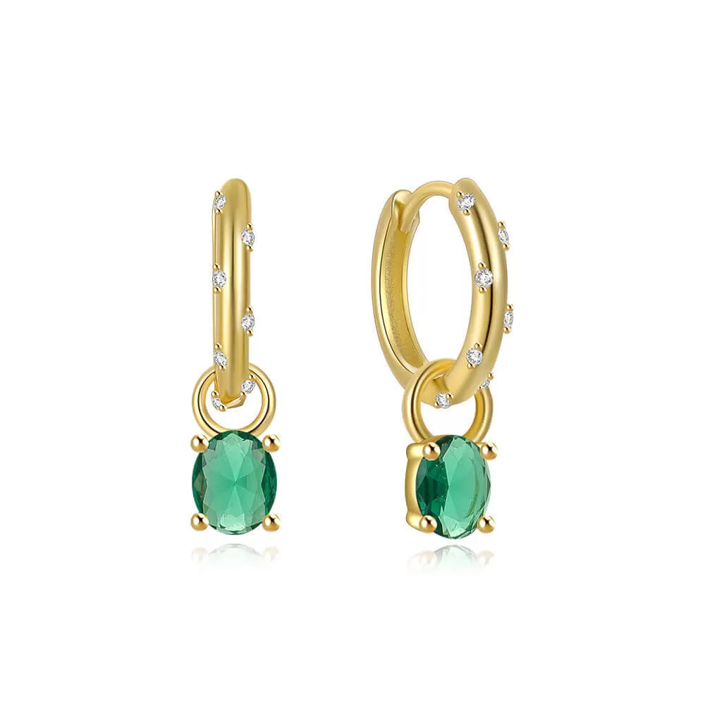 Huggie Hoop Earrings with Colored CZ Diamond Egg-shaped