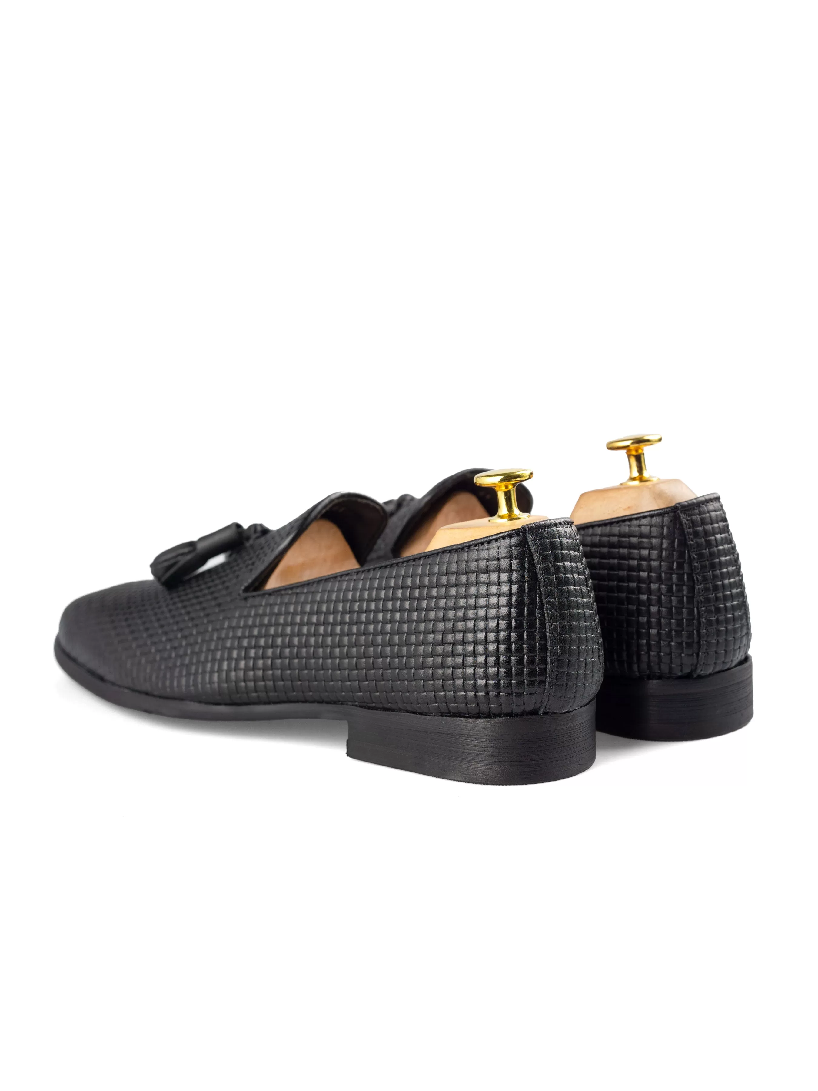 Loafer Slipper - Black Woven Leather