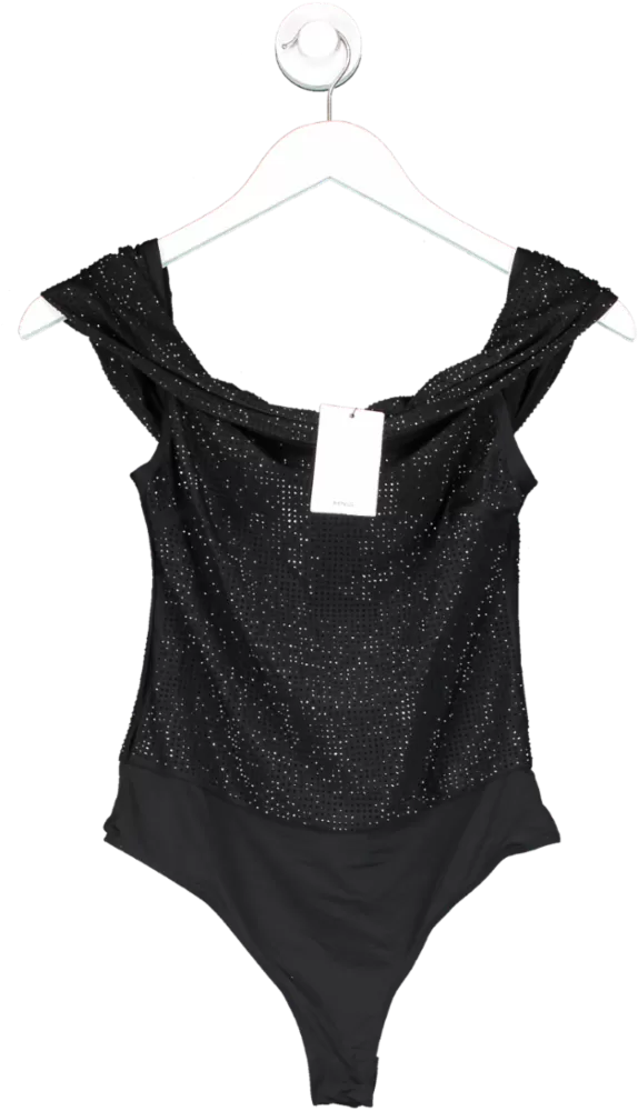 MANGO Black Draped Bodysuit With Rhinestone Detail UK S