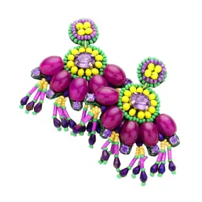 Mardi Gras Multi Beaded Dangle Earrings